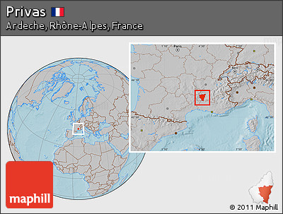 Gray Location Map of Privas, hill shading
