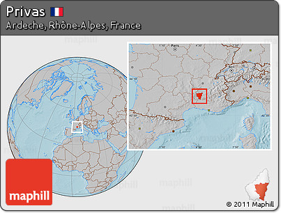 Gray Location Map of Privas, hill shading