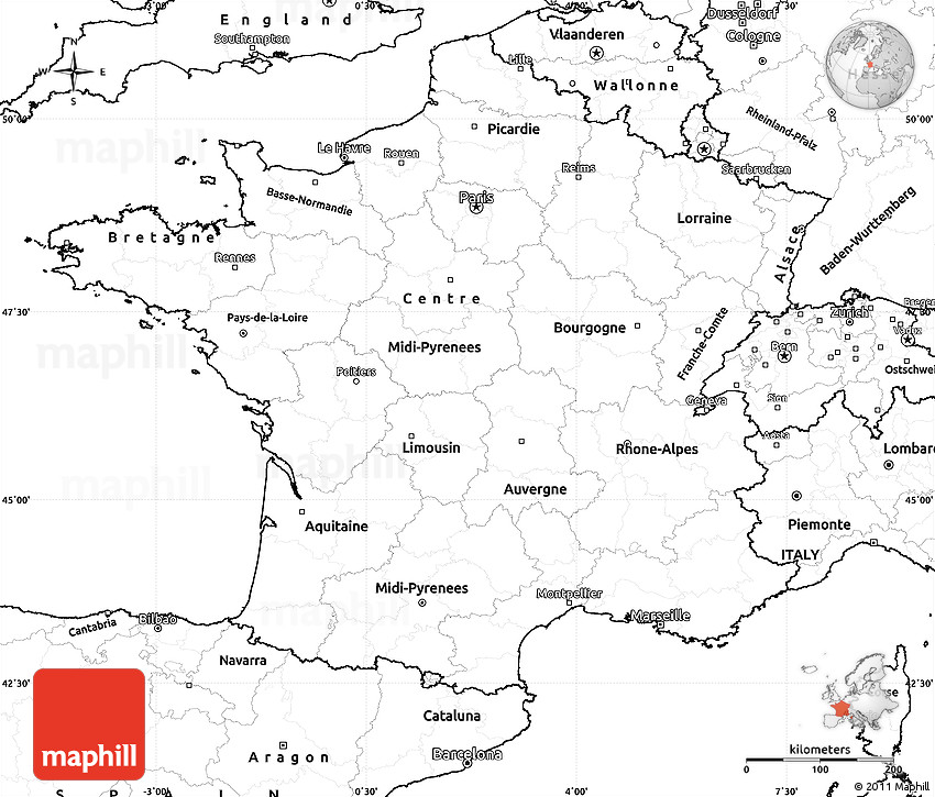 Blank Simple Map Of France