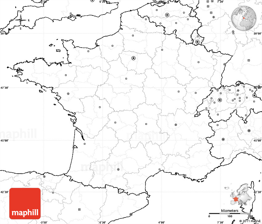 France In Outline Map Of World Blank Simple Map Of France, No Labels