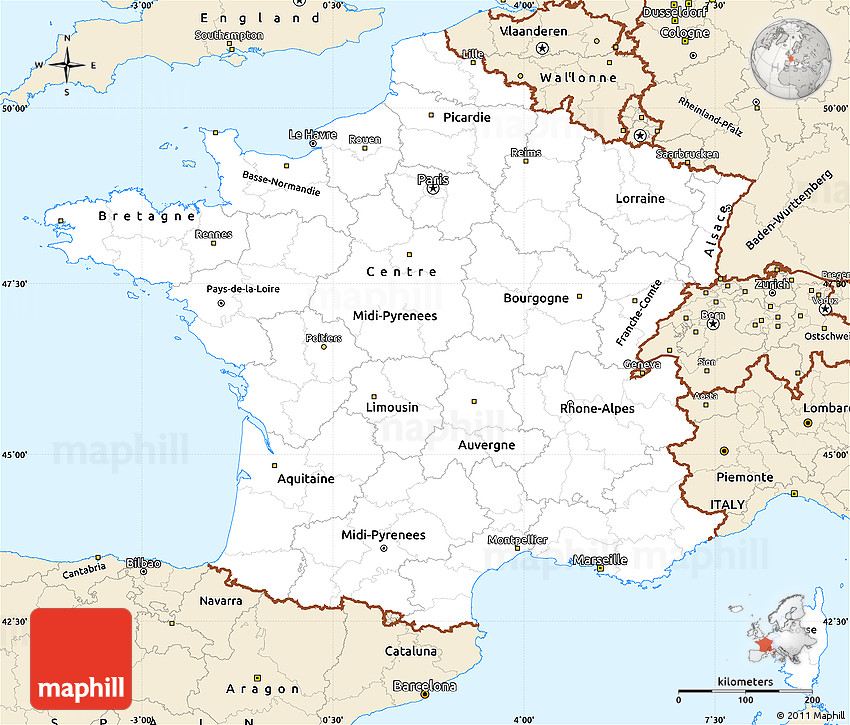 Map Of France Simple Classic Style Simple Map Of France