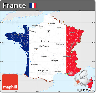 Flag Simple Map of France, single color outside, flag centered
