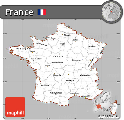 Gray Simple Map of France, cropped outside