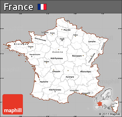 Gray Simple Map of France, cropped outside