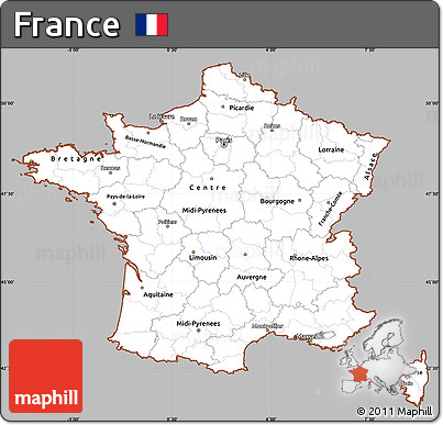 Gray Simple Map of France, cropped outside