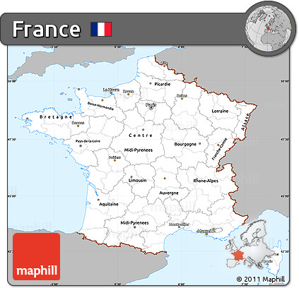 Gray Simple Map of France, single color outside