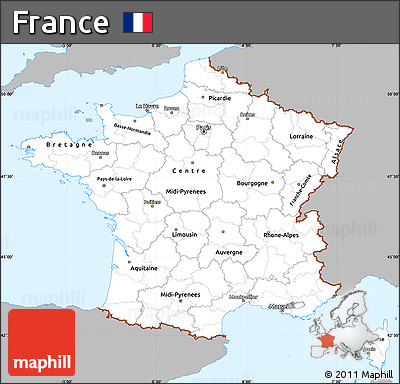 Gray Simple Map of France, single color outside