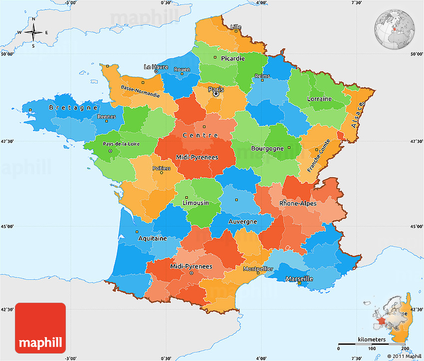 World Political Map France Political Simple Map Of France, Single Color Outside