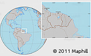 Gray Location Map of French Guiana, hill shading inside