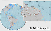 Gray Location Map of French Guiana, hill shading outside