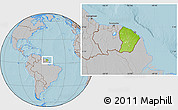 Physical Location Map of French Guiana, gray outside, hill shading