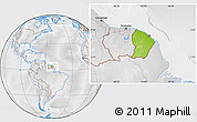 Physical Location Map of French Guiana, lighten, desaturated