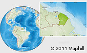 Physical Location Map of French Guiana, lighten, land only