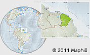 Physical Location Map of French Guiana, lighten, semi-desaturated