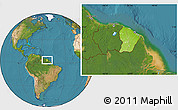 Physical Location Map of French Guiana, satellite outside