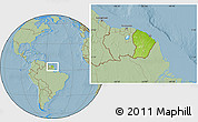 Physical Location Map of French Guiana, savanna style outside, hill shading