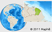 Physical Location Map of French Guiana, shaded relief outside