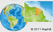Political Location Map of French Guiana, physical outside