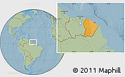 Political Location Map of French Guiana, savanna style outside, hill shading