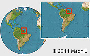 Satellite Location Map of French Guiana, within the entire continent