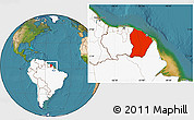 Satellite Location Map of French Guiana, highlighted continent