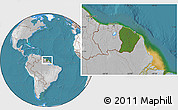 Satellite Location Map of French Guiana, lighten, desaturated, land only