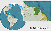 Satellite Location Map of French Guiana, lighten, land only