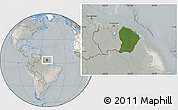 Satellite Location Map of French Guiana, lighten, semi-desaturated