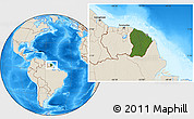 Satellite Location Map of French Guiana, shaded relief outside