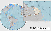 Shaded Relief Location Map of French Guiana, gray outside, hill shading