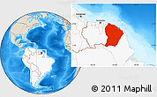 Shaded Relief Location Map of French Guiana, highlighted continent