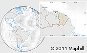 Shaded Relief Location Map of French Guiana, lighten, desaturated