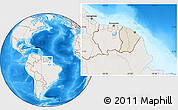 Shaded Relief Location Map of French Guiana, lighten, land only