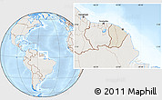 Shaded Relief Location Map of French Guiana, lighten