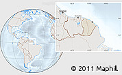 Shaded Relief Location Map of French Guiana, lighten, semi-desaturated