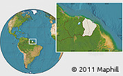 Shaded Relief Location Map of French Guiana, satellite outside