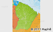 Physical Map of French Guiana, political outside, shaded relief sea
