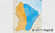 Political Map of French Guiana, shaded relief outside, bathymetry sea