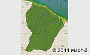 Satellite Map of French Guiana, shaded relief outside, satellite sea