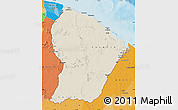 Shaded Relief Map of French Guiana, political outside, shaded relief sea