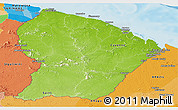 Physical Panoramic Map of French Guiana, political outside, shaded relief sea