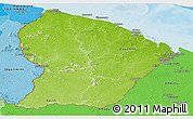 Physical Panoramic Map of French Guiana, political shades outside, shaded relief sea