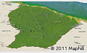 Satellite Panoramic Map of French Guiana, shaded relief outside, satellite sea