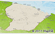 Shaded Relief Panoramic Map of French Guiana, physical outside