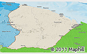 Shaded Relief Panoramic Map of French Guiana, political shades outside, shaded relief sea