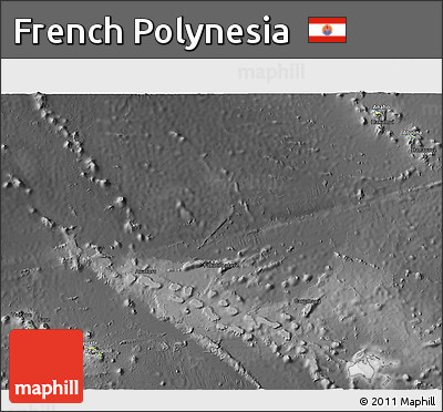 Physical 3D Map of French Polynesia, darken, desaturated