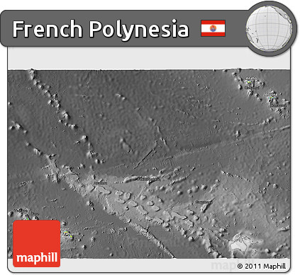 Physical 3D Map of French Polynesia, darken, desaturated