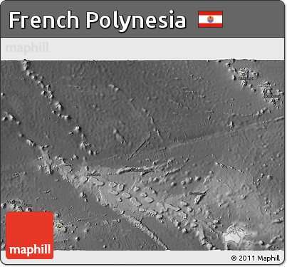 Physical 3D Map of French Polynesia, darken, desaturated