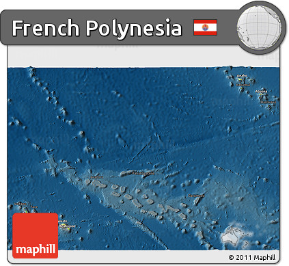 Physical 3D Map of French Polynesia, darken