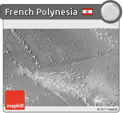 Physical 3D Map of French Polynesia, desaturated